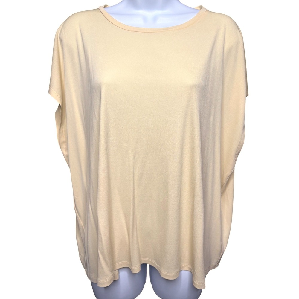 EILEEN FISHER Womens Yellow 100% Silk Boxy Short Sleeve Top Sz L Quiet Luxury